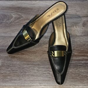 Unisa Black Mules with Kitten Heel And Gold Accent Sz 8b